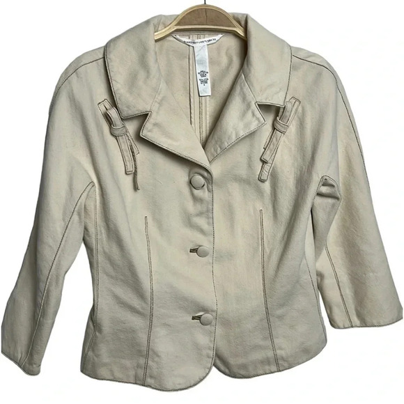 DVF Jean jacket,blazer,fitted,cropped,tie ribbon,cream color,cotton,stylish EC - Picture 3 of 13
